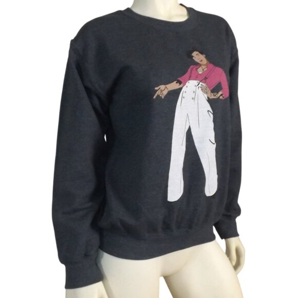 HARRY STYLES Sweatshirt, S, Gray, Cartoon/Caricature,long sleeve charcoal Gildan - Picture 3 of 9